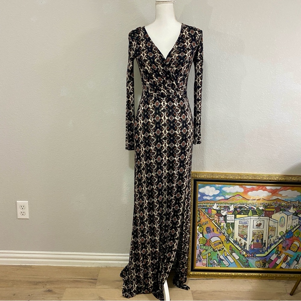 Ella Moss Black and Cream Patterned Long Sleeve Dress